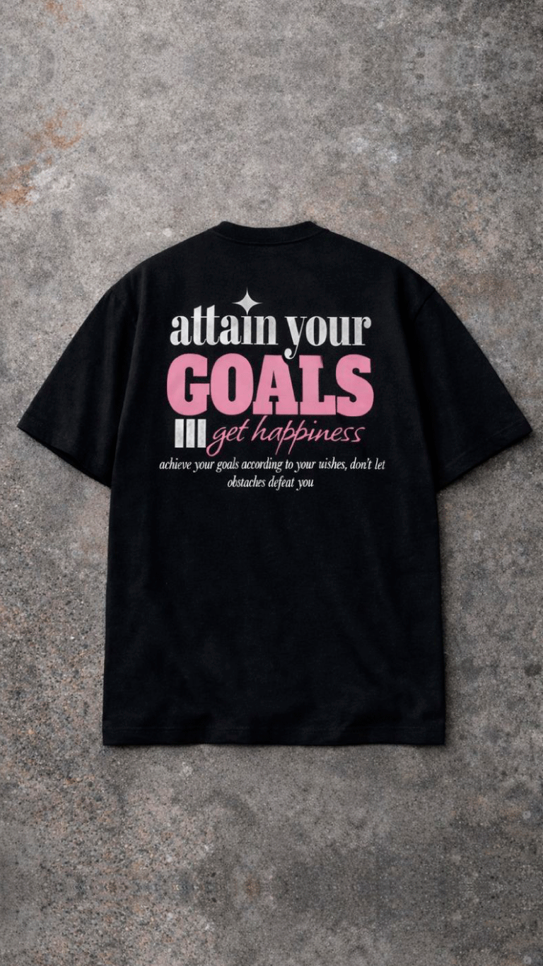 Polera / T-shirt Boxyfit Negra Velth “Attain Your Goals – Get Happiness”