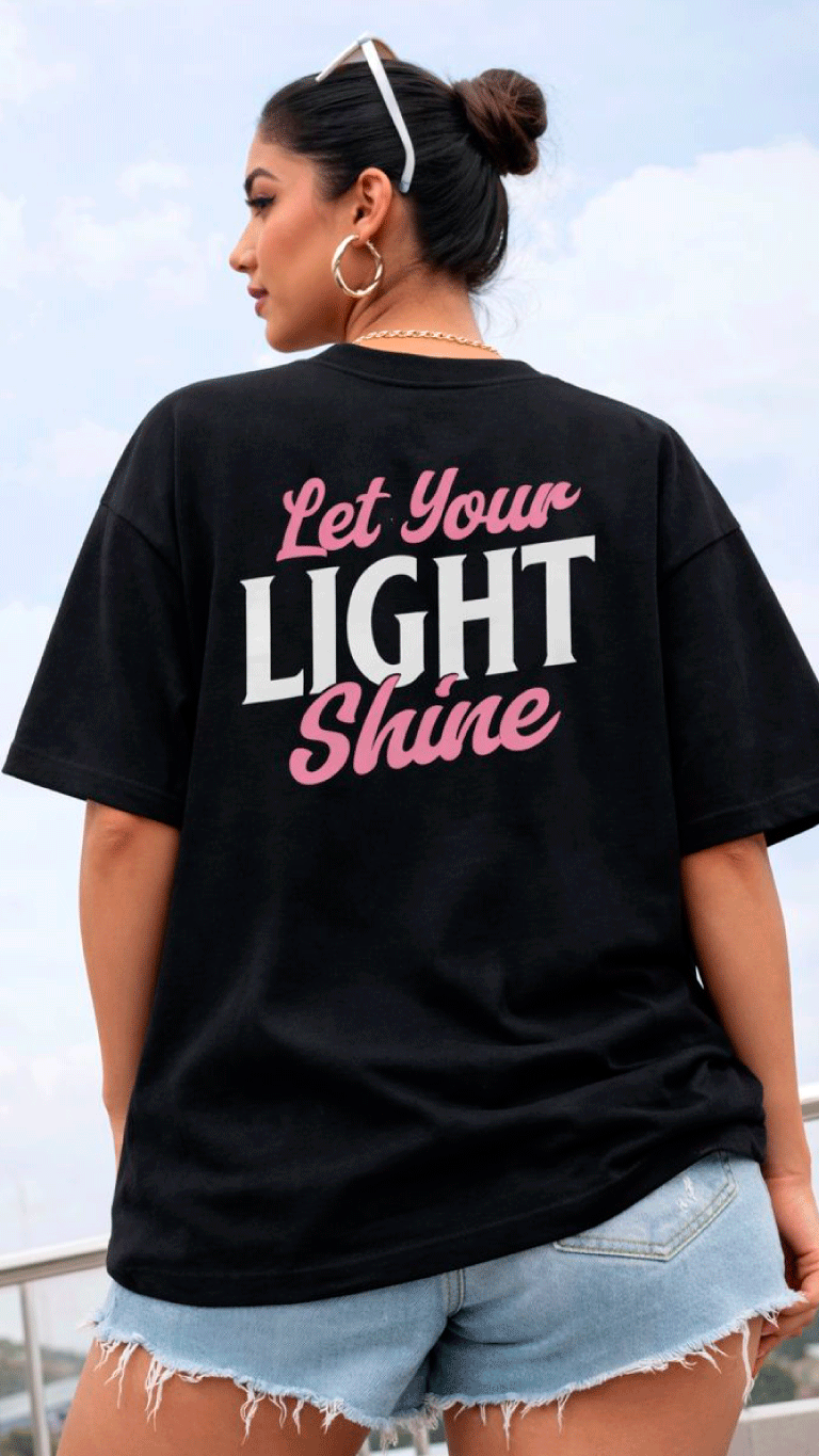 Polera / T-shirt Boxyfit Negra Velth “Let Your Light Shine”